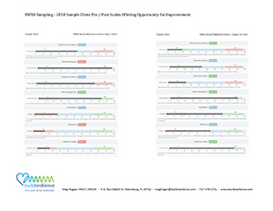 Sample Client Stress & Well Being Assessment results pre and post coaching (six weeks), showing scales that offered opportunity for improvement: